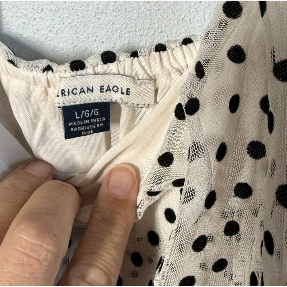 American‎ Eagle Womens Polka Dot Tiered Mesh Crop Top Ruffle Strap Size Large